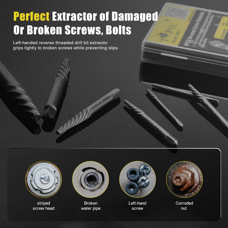 TOPEC Damaged Screw Extractor Set  7 Piece Easy Out Bolt Extractor for Easily Remove Broken Bolts  Stripped Screws  Studs - Image 4
